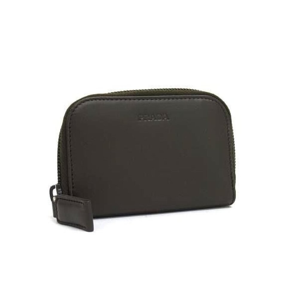 Prada Key Case Dark Brown Leather 6 Rows Zip Around Silver Holder
